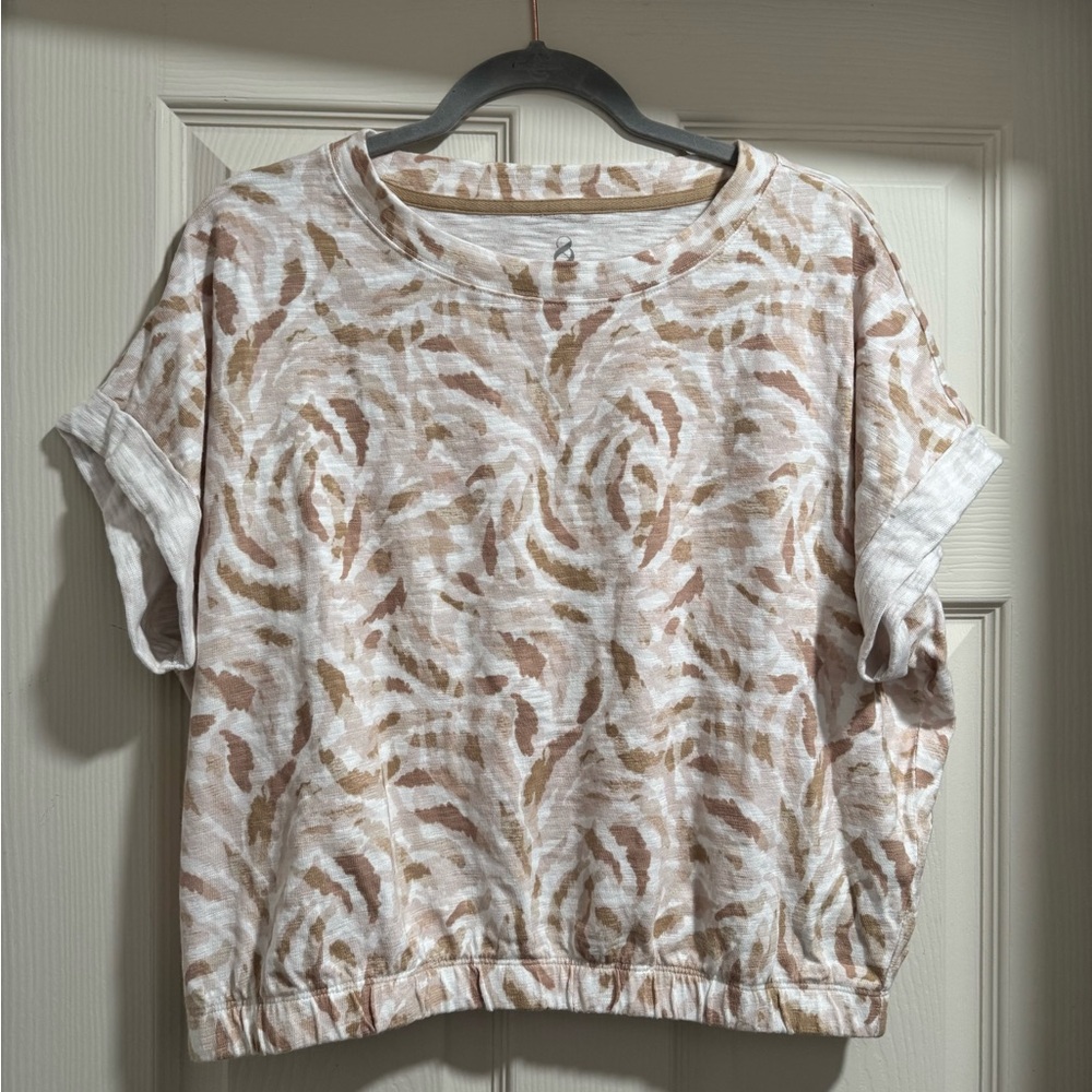 Loft Lou & Grey - White/Brown/Tan Crop Bubble Top / Size Large NWT